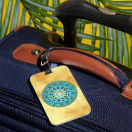 Mandala blauw goud op zachte gouden achtergrond bagagelabel