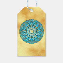 Mandala blauw goud op zachte gouden achtergrond