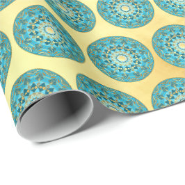 Mandala blauw goud op zachte gouden achtergrond cadeaupapier