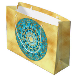 Mandala blauw goud op zachte gouden achtergrond groot cadeauzakje