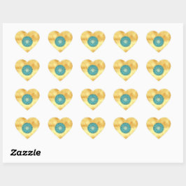 Mandala blauw goud op zachte gouden achtergrond hart sticker