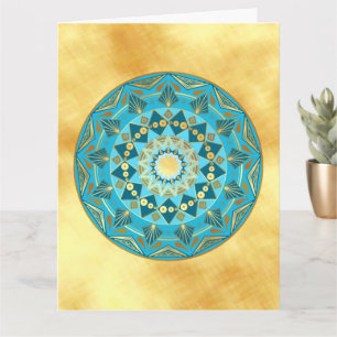 Mandala blauw goud op zachte gouden achtergrond kaart
