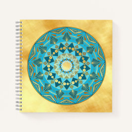 Mandala blauw goud op zachte gouden achtergrond notitieboek