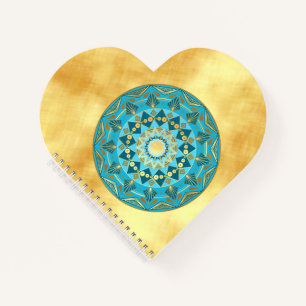 Mandala blauw goud op zachte gouden achtergrond notitieboek