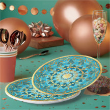 Mandala blauw goud op zachte gouden achtergrond