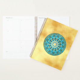 Mandala blauw goud op zachte gouden achtergrond planner