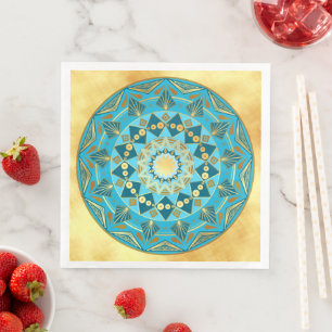 Mandala blauw goud op zachte gouden achtergrond servet