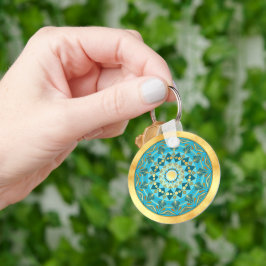 Mandala blauw goud op zachte gouden achtergrond sleutelhanger