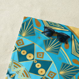 Mandala blauw goud op zachte gouden achtergrond strandlaken