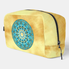 Mandala blauw goud op zachte gouden achtergrond toilettasje
