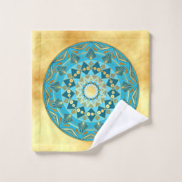 Mandala blauw goud op zachte gouden achtergrond washandje