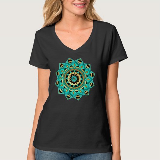 Mandala blauw goud zwart t-shirt (Voorkant)
