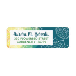 Mandala blauw groen geel boho etiket