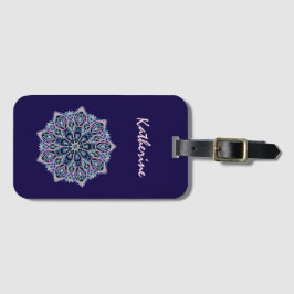 Mandala Blauw Roze Groen Spiritueel. Bagagelabel