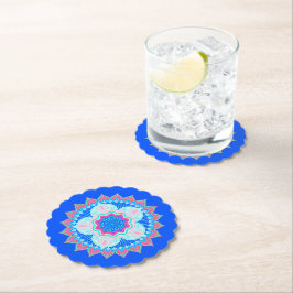 Mandala Blauw Roze op Blauwe Achtergrond Kartonnen Onderzetters