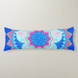 Mandala Blauw Roze op Blauwe Achtergrond Lichaamskussen