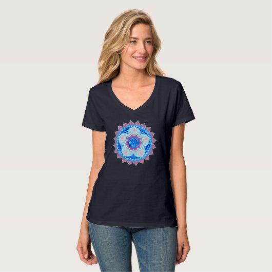 Mandala Blauw Roze T-shirt (Voorkant volledig)