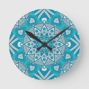 Mandala blauw tegelpatroon ronde klok