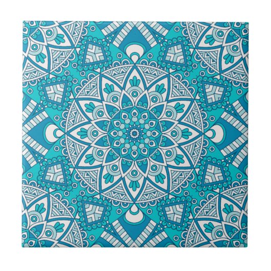Mandala blauw tegelpatroon tegeltje (Voorkant)