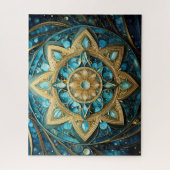 Mandala Blauwgroen blauw goud Legpuzzel (Verticaal)