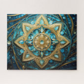 Mandala Blauwgroen blauw goud Legpuzzel (Horizontaal)