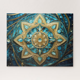 Mandala Blauwgroen blauw goud Legpuzzel
