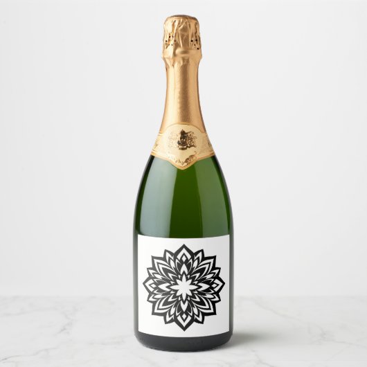 mandala bloem champagnefles label sparkling wijnetiket (Voorkant)