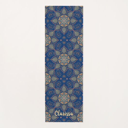 Mandala Bloem Cirkel Patroon Marine Blauwe Achterg Yogamat (Voorkant)