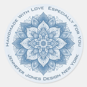 Mandala Bloem Eenvoudige Pastel Blauw Handgemaakte Ronde Sticker