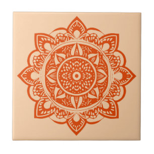 Mandala Bloem in Mandarin Oranje  Tegeltje