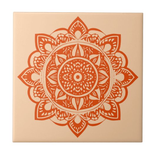 Mandala Bloem in Mandarin Oranje  Tegeltje (Voorkant)