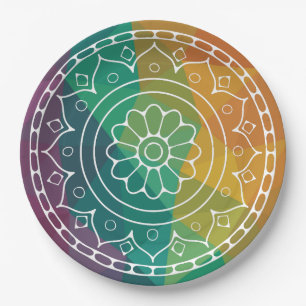 Mandala bloem in regenboog laag poly kleurrijk ont papieren bordje