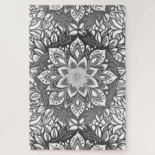 Mandala Bloem in zwart-wit Legpuzzel (Verticaal)