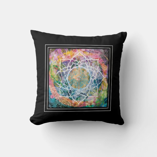 Mandala Bloem Mixed Media Boheem Yoga Roze Kussen (Voorkant)