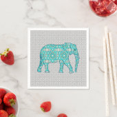 Mandala bloem olifant - turquoise, grijs & wit servet (Insitu)