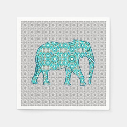 Mandala bloem olifant - turquoise, grijs & wit servet (Voorkant)