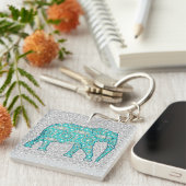 Mandala bloem olifant - turquoise, grijs & wit sleutelhanger (Voorkant Rechts)