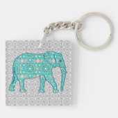 Mandala bloem olifant - turquoise, grijs & wit sleutelhanger (Achterkant)