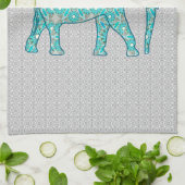 Mandala bloem olifant - turquoise, grijs & wit theedoek (Gevouwen)