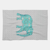 Mandala bloem olifant - turquoise, grijs & wit theedoek (Horizontaal)