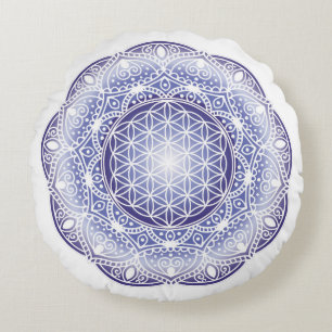Mandala Bloem van het leven paars Rond Kussen