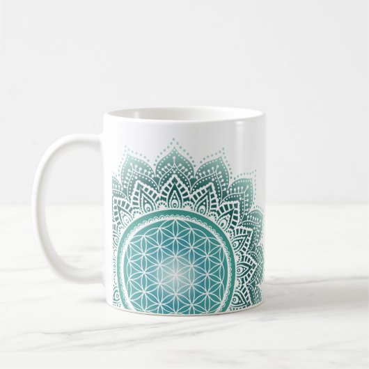 Mandala Bloem van leven turquoise spiritueel Koffiemok (Links)