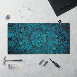 Mandala Bloem Zen Koel Helder Levendig Teal Blauw Bureaumat