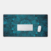 Mandala Bloem Zen Koel Helder Levendig Teal Blauw Bureaumat (Keyboard & Muis)