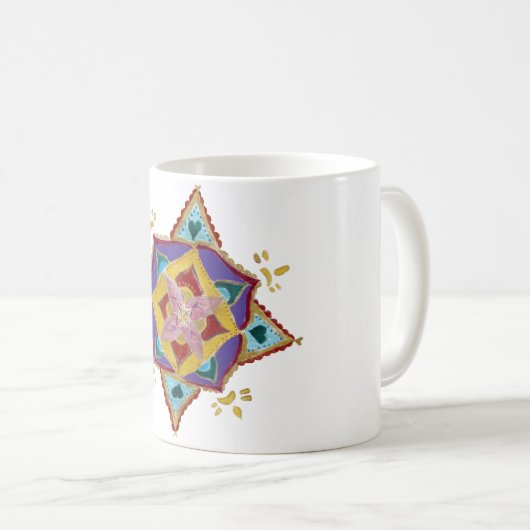 Mandala bloemengoud roze tekening witte Mok (Voorkant rechts)