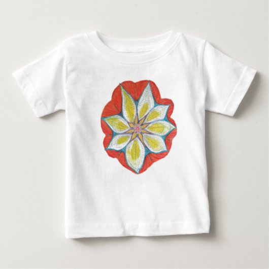 Mandala bloementekening peuter ruffle T-shirt, wit (Voorkant)