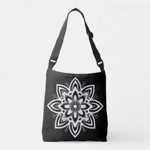 Mandala Bloempatroon in zwart-wit Crossbody Tas