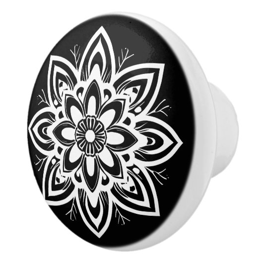 Mandala Bloempatroon in zwart-wit Keramische Knop (Rechts)