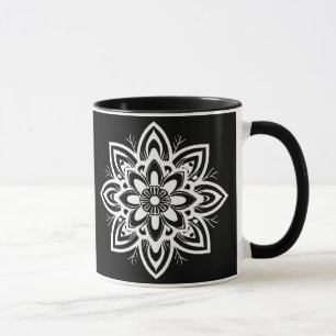 Mandala Bloempatroon in zwart-wit Mok