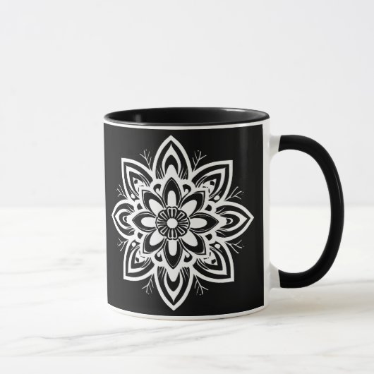 Mandala Bloempatroon in zwart-wit Mok (Rechts)